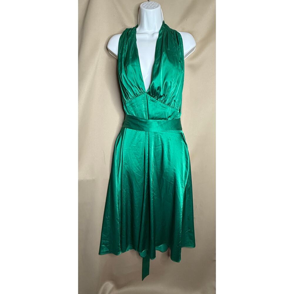 Unique Vintage Stunning Green Satin Halter Dress 1X NWT